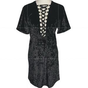 Gothic Black Velvet Corset Front Dress Solaris Style Witchy Grunge Tunic Large